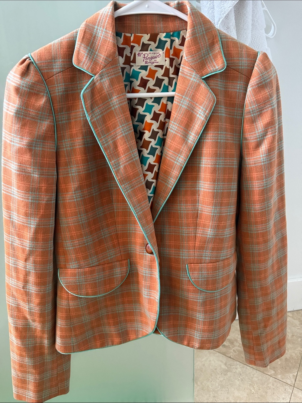 Penguin Orange Plaid Blazer with Teal Trim